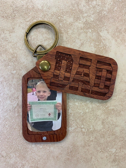 Dad Engraved Wood Locket Keychain