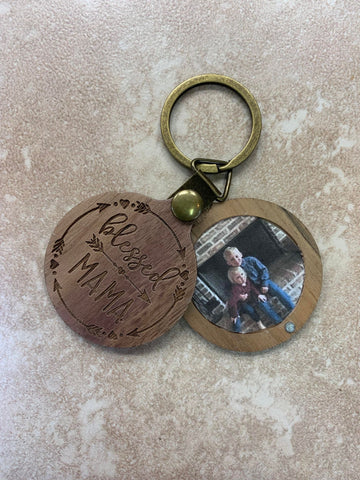 Mama Engraved Wood Locket Keychain