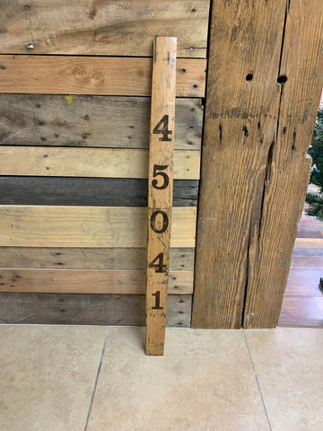 Laser Engraved Reclaimed Barrel Stave Vertical Address Number Sign