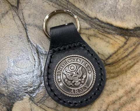 Leather Keychain with Army Concho