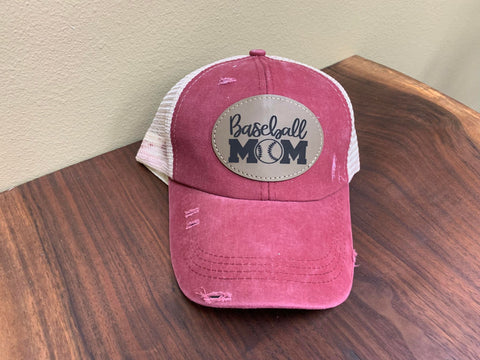 Maroon Baseball Mom Distressed Hat