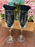 Bride and Groom Laser Engraved Champagne Glasses