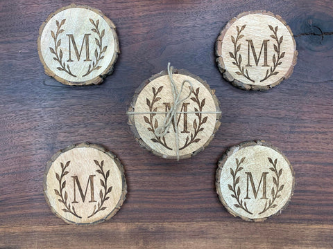 Set of 4 Round Wood Coasters with Bark 4"