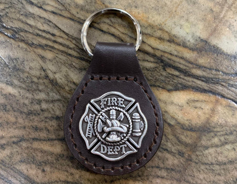 Leather Keychain with Fire Dept Concho