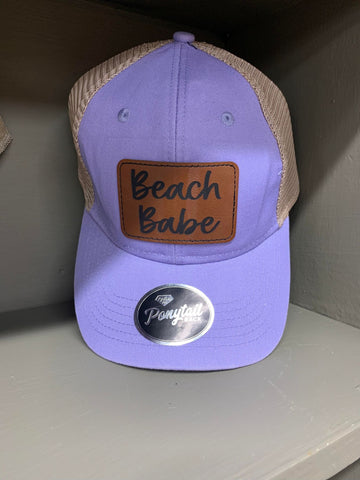 Lavendar Beach Babe Hat with ponytail back