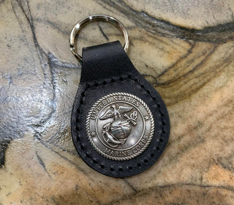 Leather Keychain with Marine Corps Concho