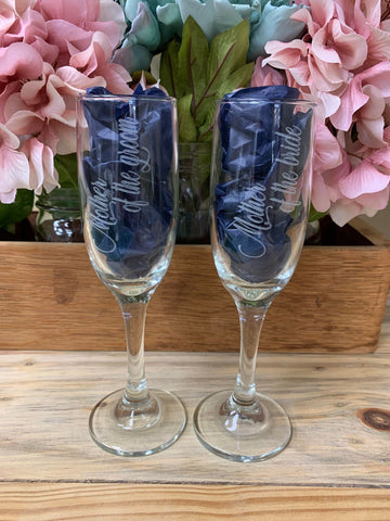 Mother of Bride and Mother of Groom Laser Engraved Champagne Glasses
