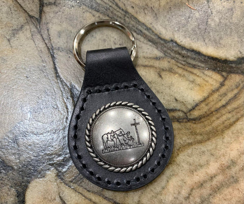 Leather Keychain with Silver Praying Cowboy Concho
