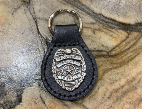 Leather Keychain with Police Concho