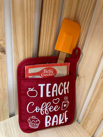 Teach Coffee Bake Potholder with Spatula and Sweet Treat