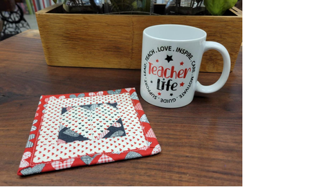 Teacher Life Coffee Mug with Quilted Heart Mug Rug