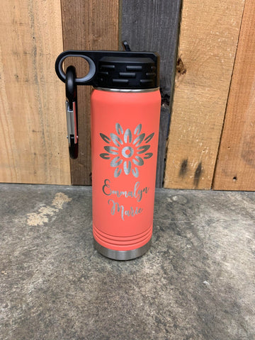 Custom Water Bottle with Flower and Name