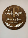 Round Sign Engraved Initial Family Sign