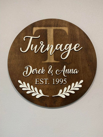 Round Sign Engraved Initial Family Sign