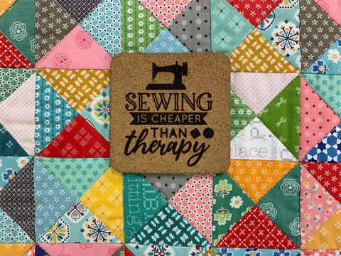 Sewing Cheaper Than Therapy Cork Coaster